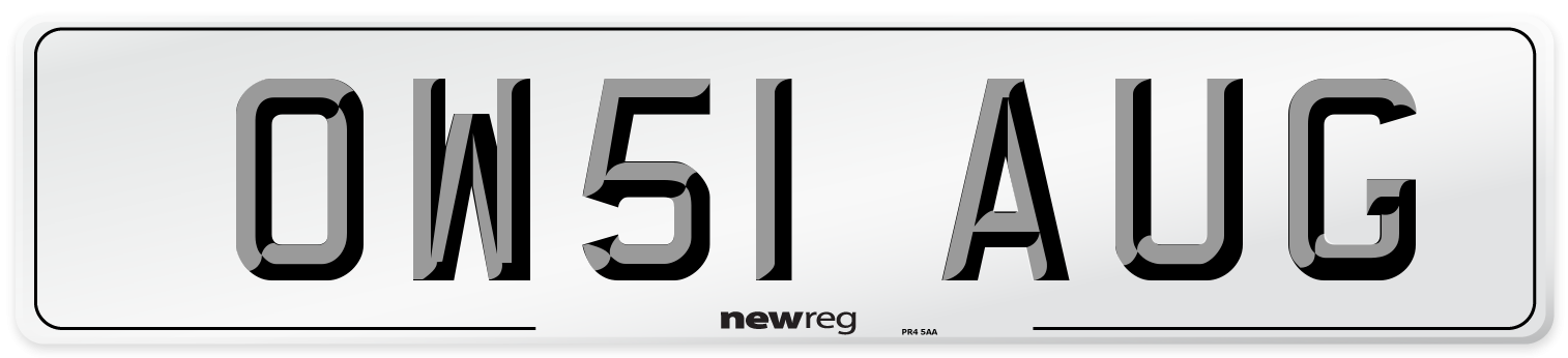 OW51 AUG Number Plate from New Reg